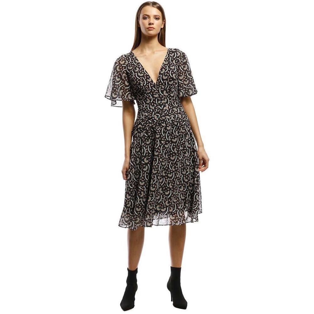 Stevie May Women's Anise Sheer Sleeve Pleated Skirt Midi Dress Size Extra Small